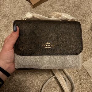 Coach mini klare crossbody bag in walnut/black with signature canvas